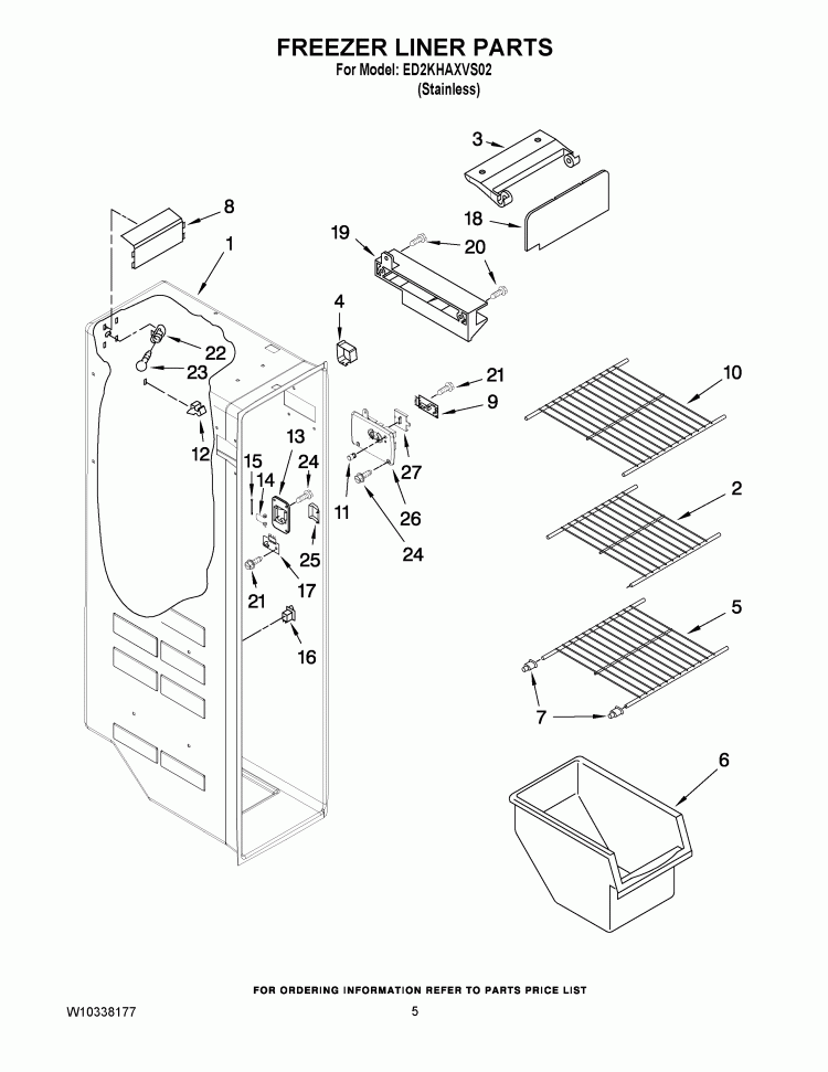 FREEZER LINER PARTS Diagram and Parts List for ED2KHAXVS02  Whirlpool Refrigerator