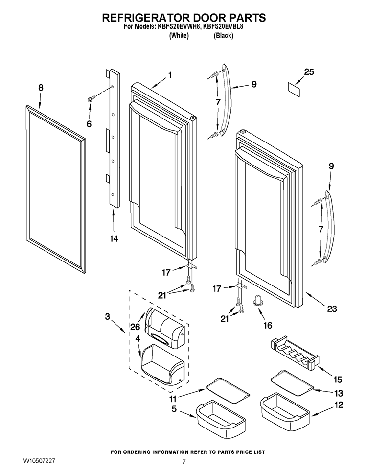 REFRIGERATOR DOOR PARTS Diagram and Parts List for KBFS20EVBL8  KitchenAid Refrigerator