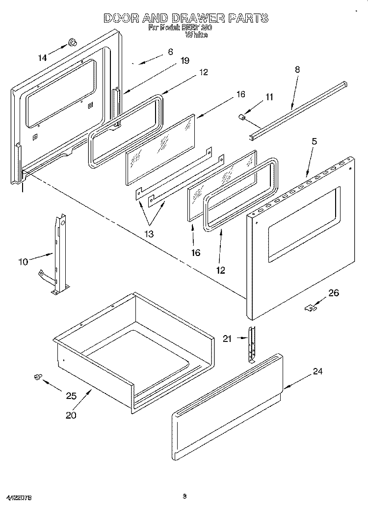 DOOR AND DRAWER Diagram and Parts List for REE31300  Roper Range