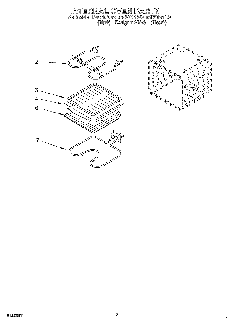 INTERNAL OVEN Diagram and Parts List for RBD275PDB9  Whirlpool Wall Oven