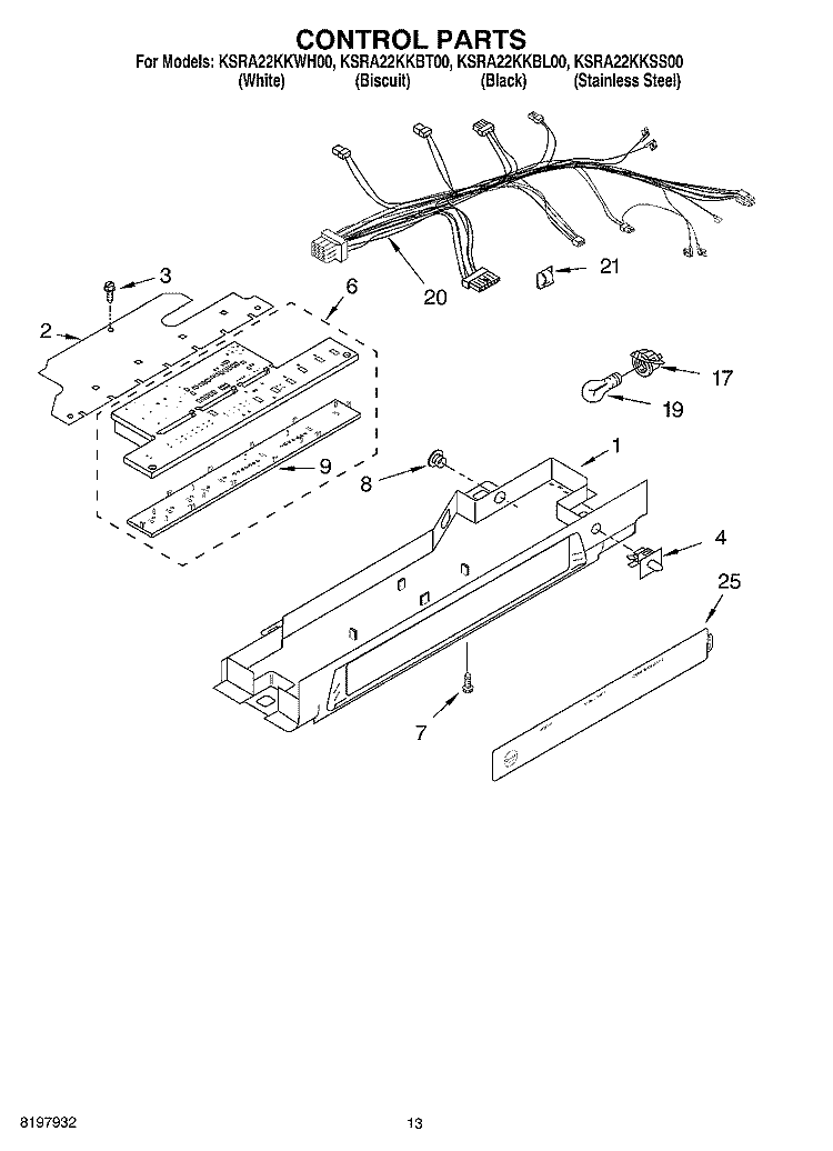 CONTROL, OPTIONAL Diagram and Parts List for KSRA22KKBT00  KitchenAid Refrigerator