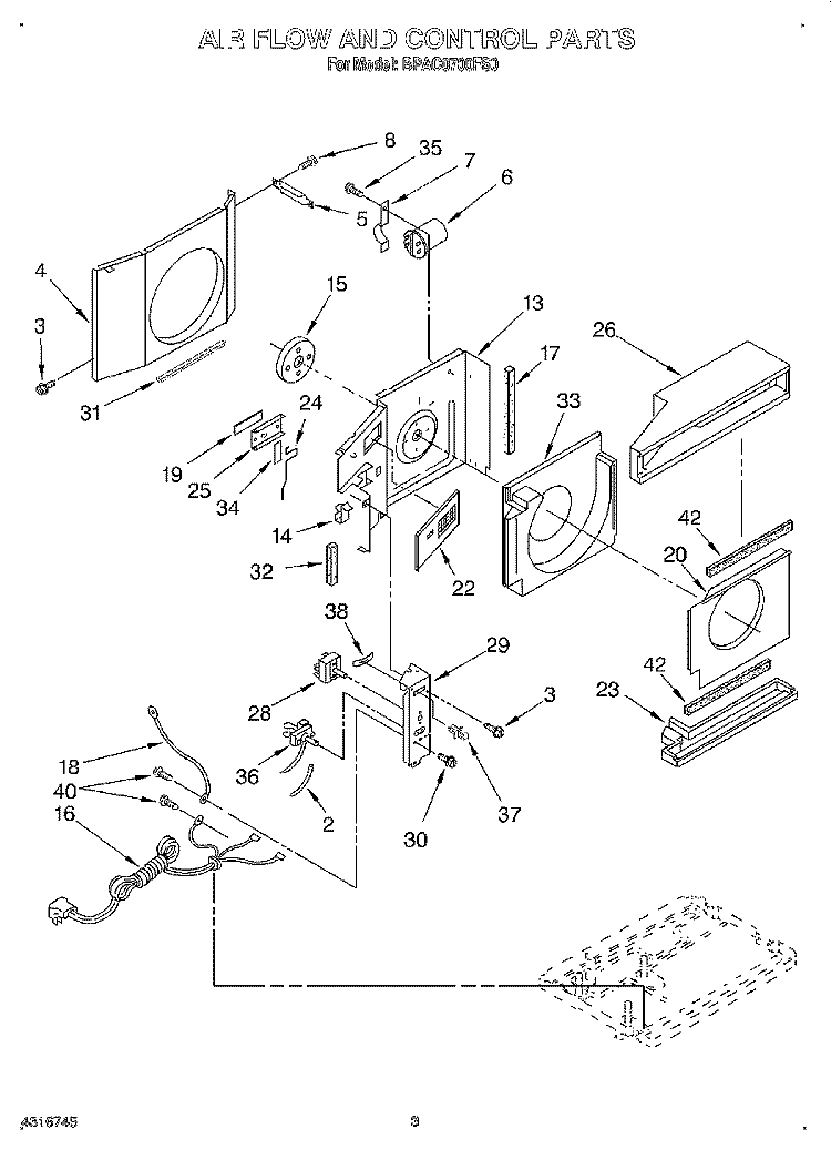 AIR FLOW AND CONTROL Diagram and Parts List for BPAC0700FS0  KitchenAid Air Conditioner