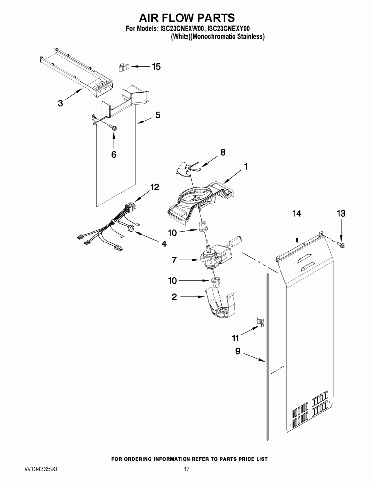 AIR FLOW PARTS Diagram and Parts List for ISC23CNEXW00  Whirlpool Refrigerator