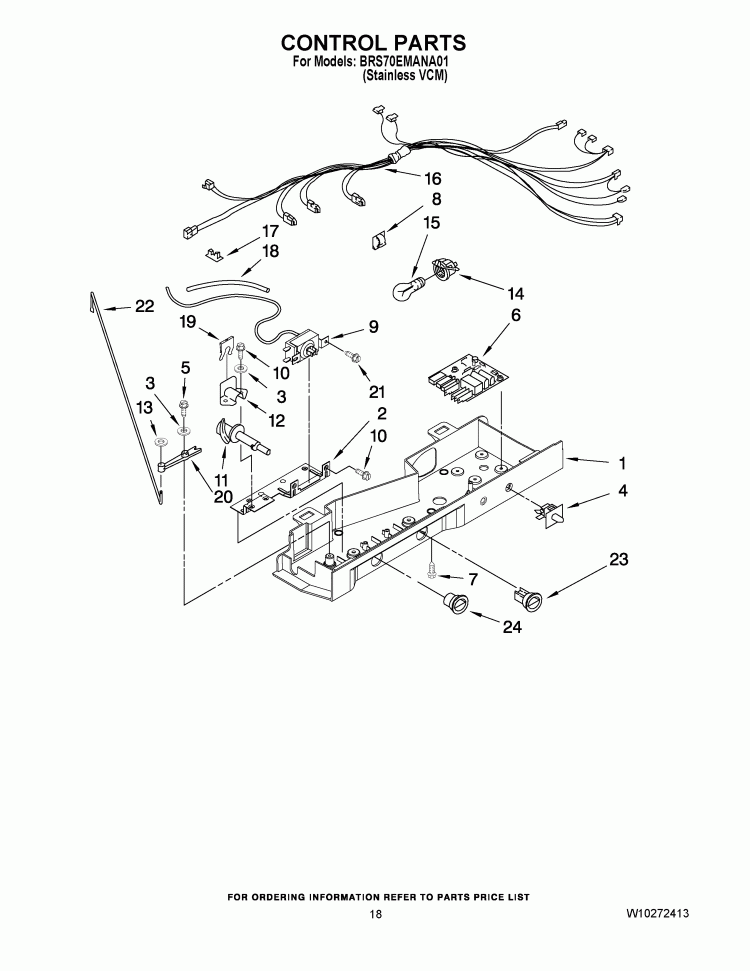 CONTROL PARTS Diagram and Parts List for BRS70EMANA01  Whirlpool Refrigerator