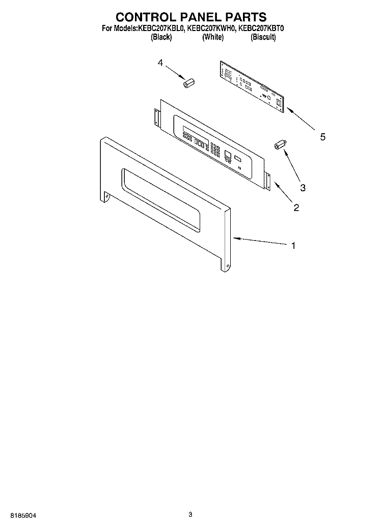 CONTROL PANEL Diagram and Parts List for KEBC207KWH0  KitchenAid Wall Oven