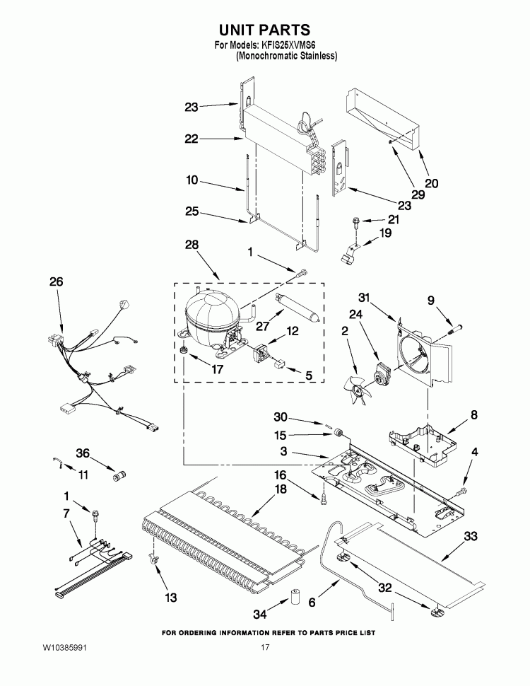 UNIT PARTS Diagram and Parts List for KFIS25XVMS6  KitchenAid Refrigerator