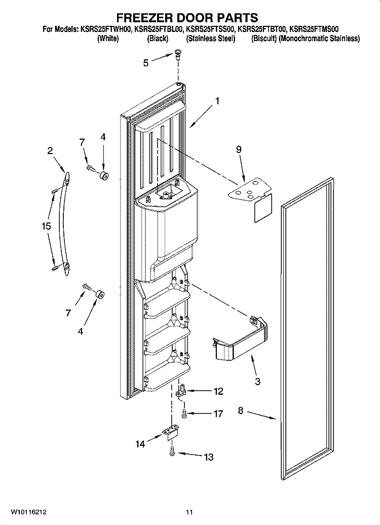 FREEZER DOOR PARTS Diagram and Parts List for KSRS25FTBT00  KitchenAid Refrigerator