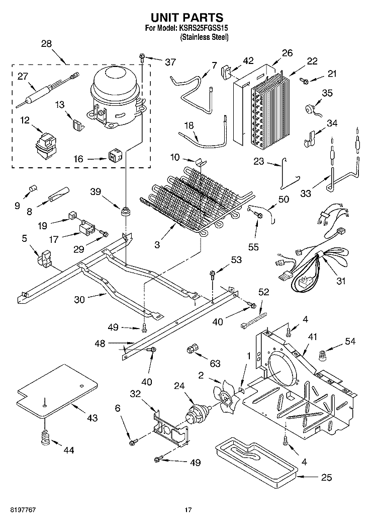 UNIT Diagram and Parts List for KSRS25FGSS15  KitchenAid Refrigerator