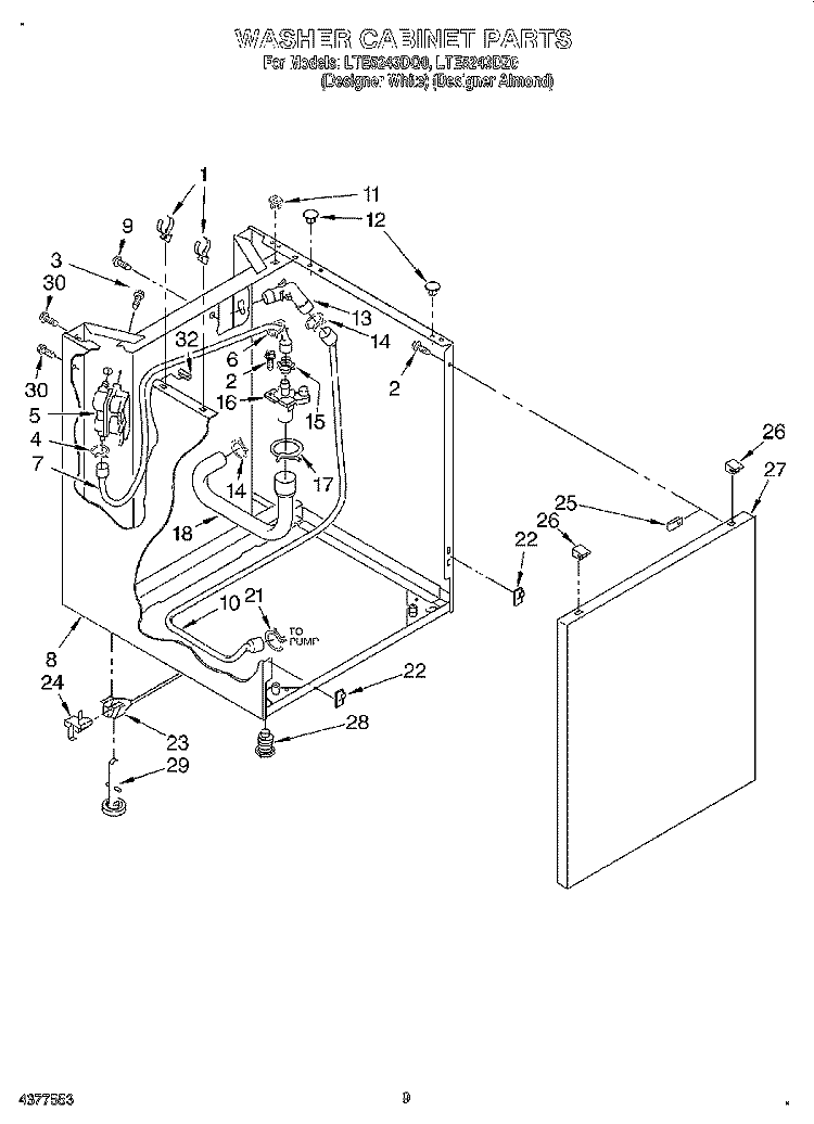 WASHER CABINET Diagram and Parts List for LTE5243DQ0  Whirlpool Washer Dryer Combo