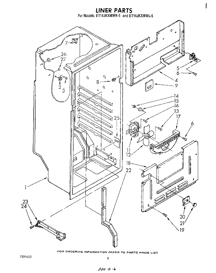 LINER , LIT/OPTIONAL Diagram and Parts List for ET14JKXMWR5  Whirlpool Refrigerator