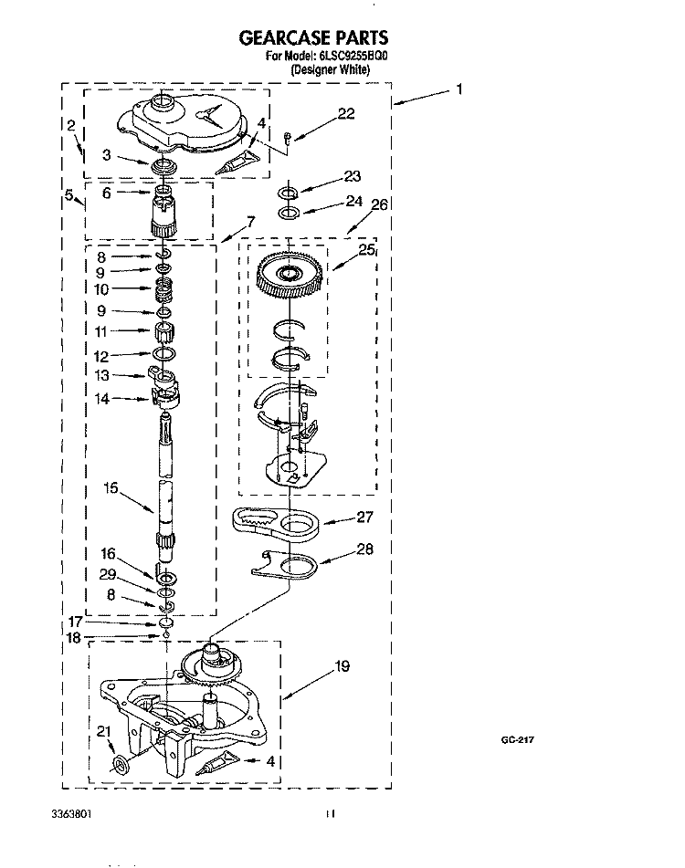 GEARCASE Diagram and Parts List for 6LSC9255BQ0  Whirlpool Washer