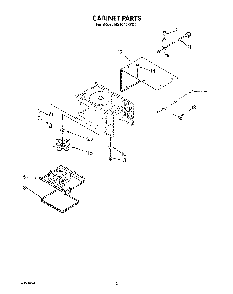 CABINET Diagram and Parts List for MS1040XYQ0  Whirlpool Microwave