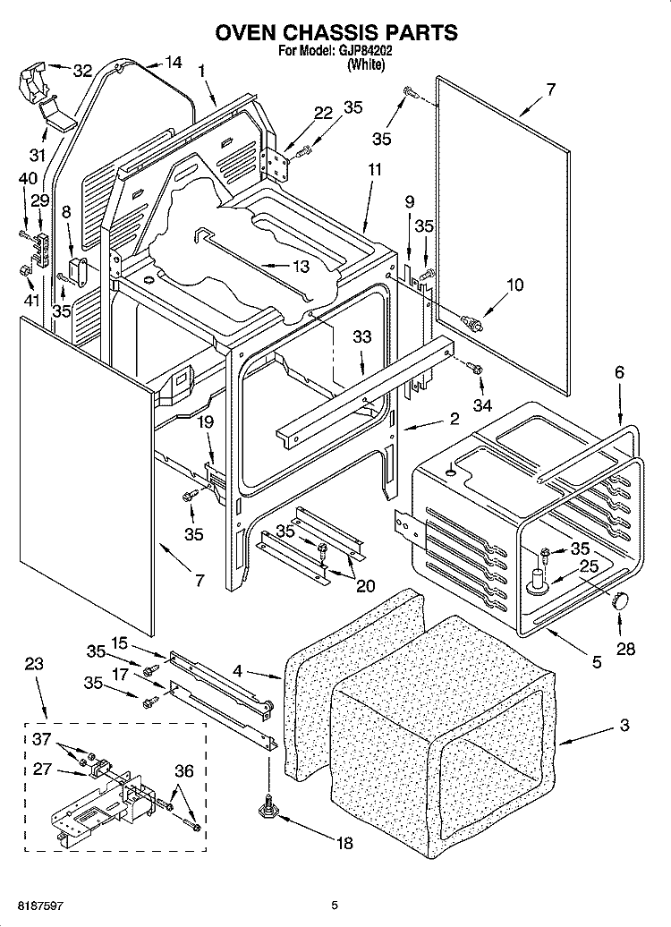 OVEN CHASSIS PARTS Diagram and Parts List for GJP84202  Whirlpool Range