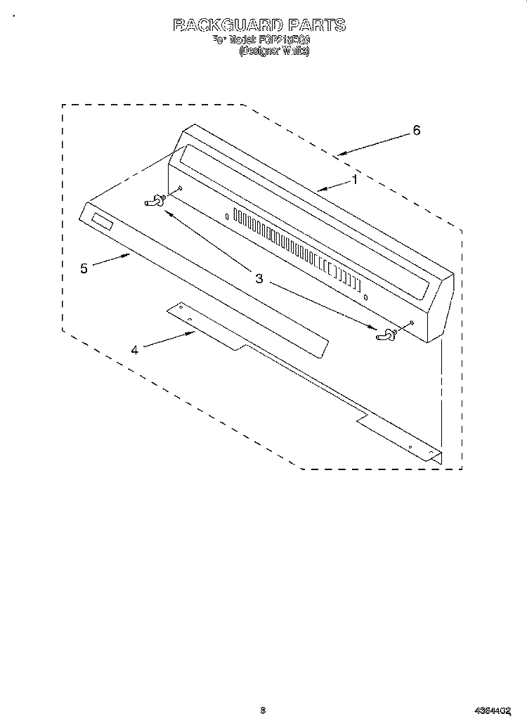 BACKGUARD Diagram and Parts List for FGP215EQ3  Roper Range