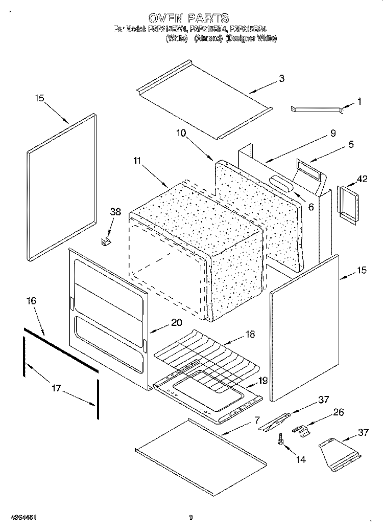 OVEN Diagram and Parts List for FGP215EW4  Roper Range