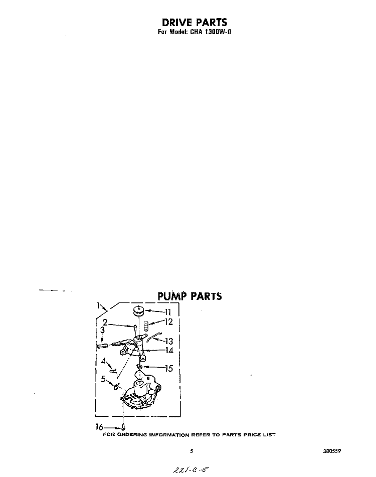 PUMP Diagram and Parts List for CHA1300W0  Whirlpool Washer