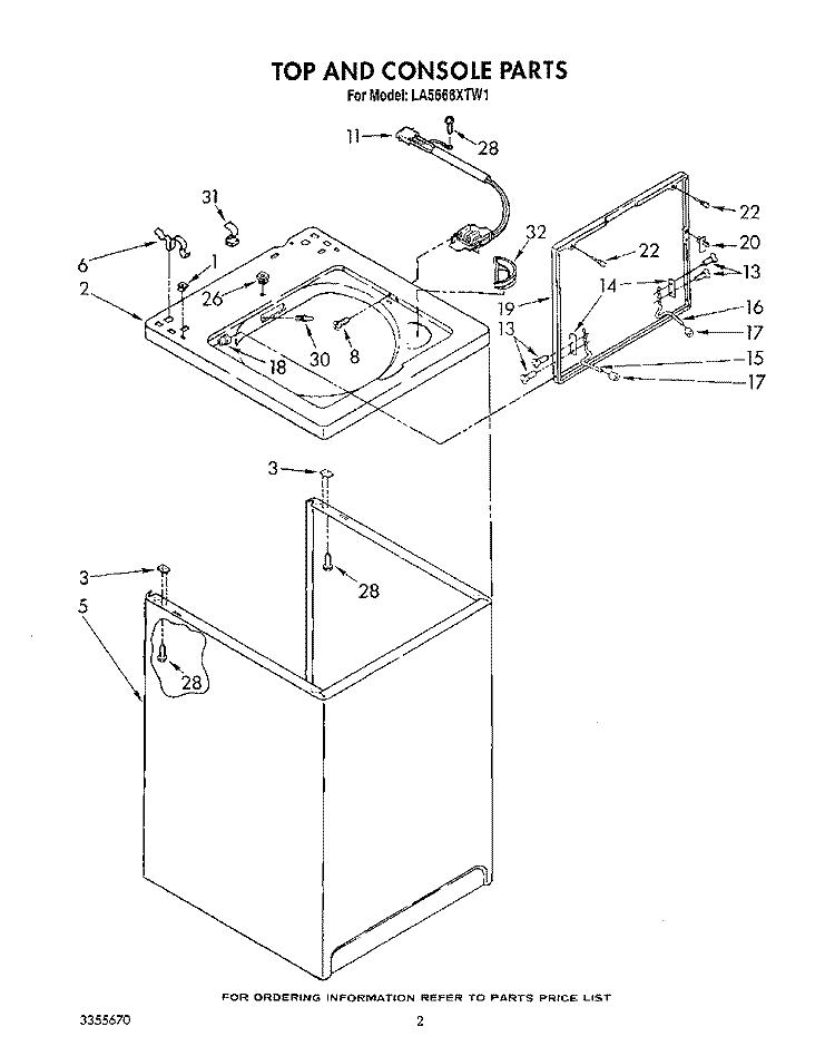 TOP AND CONSOLE, LIT/OPTIONAL Diagram and Parts List for LA5668XTW1  Whirlpool Washer
