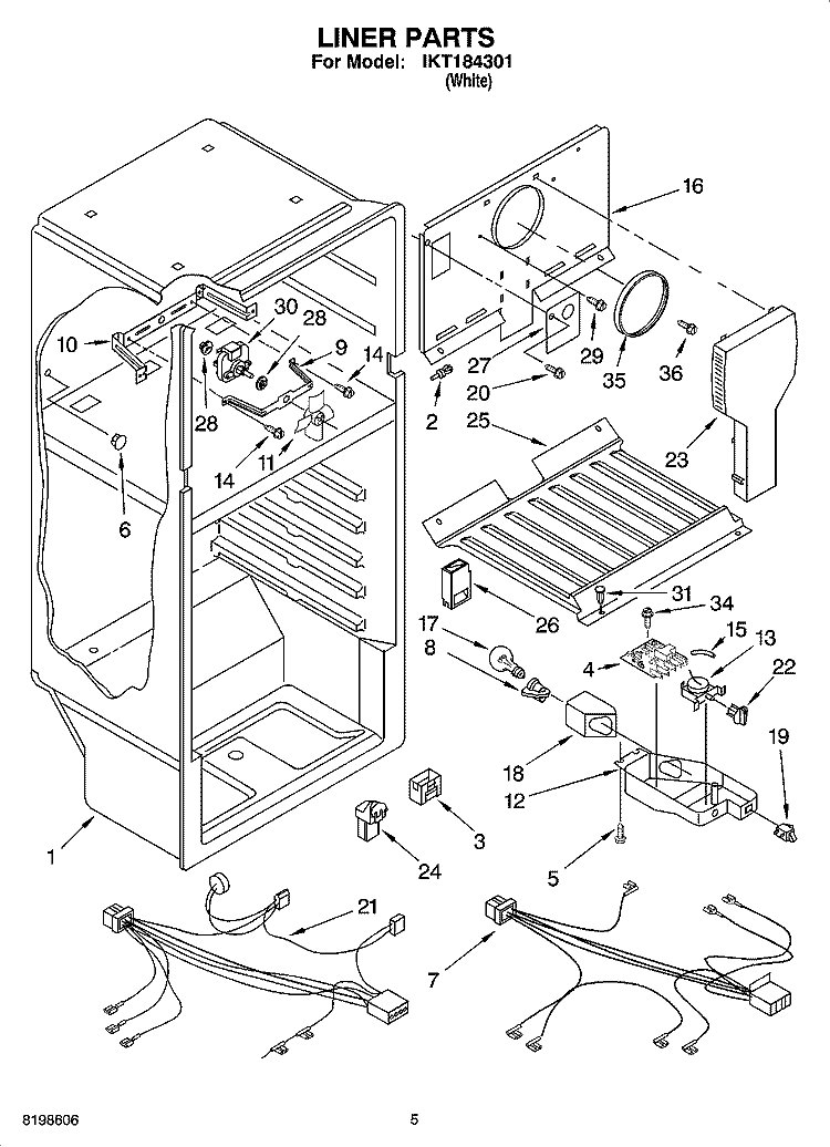 LINER PARTS Diagram and Parts List for IKT184301  Inglis Refrigerator