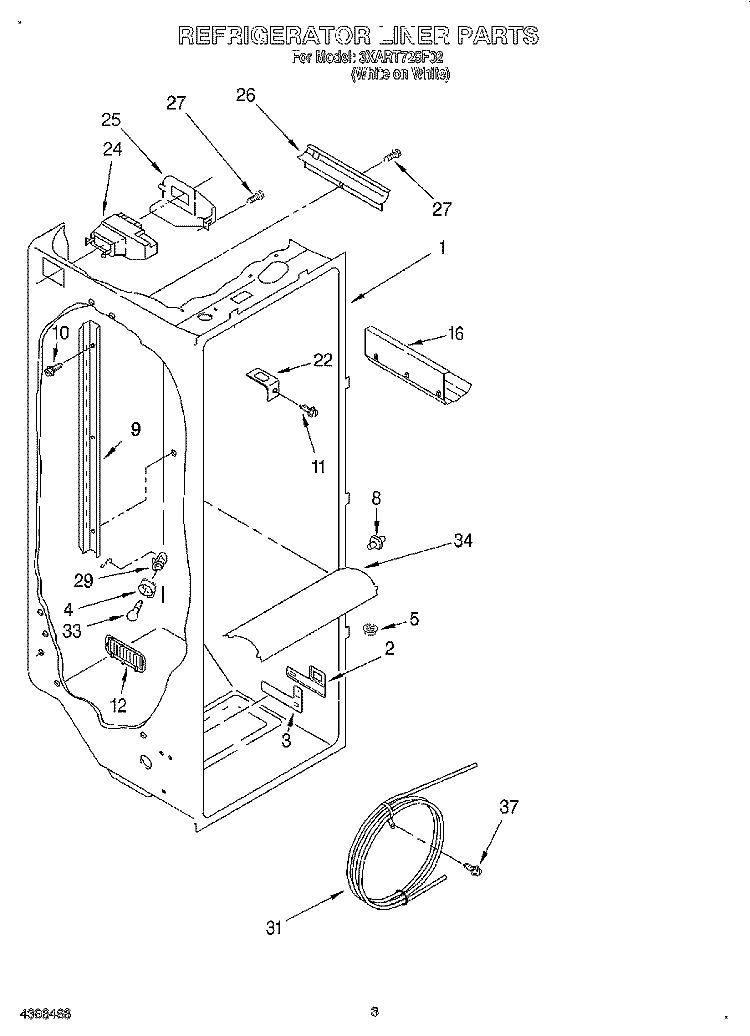 REFRIGERATOR LINER Diagram and Parts List for 3XART725F02  Whirlpool Refrigerator