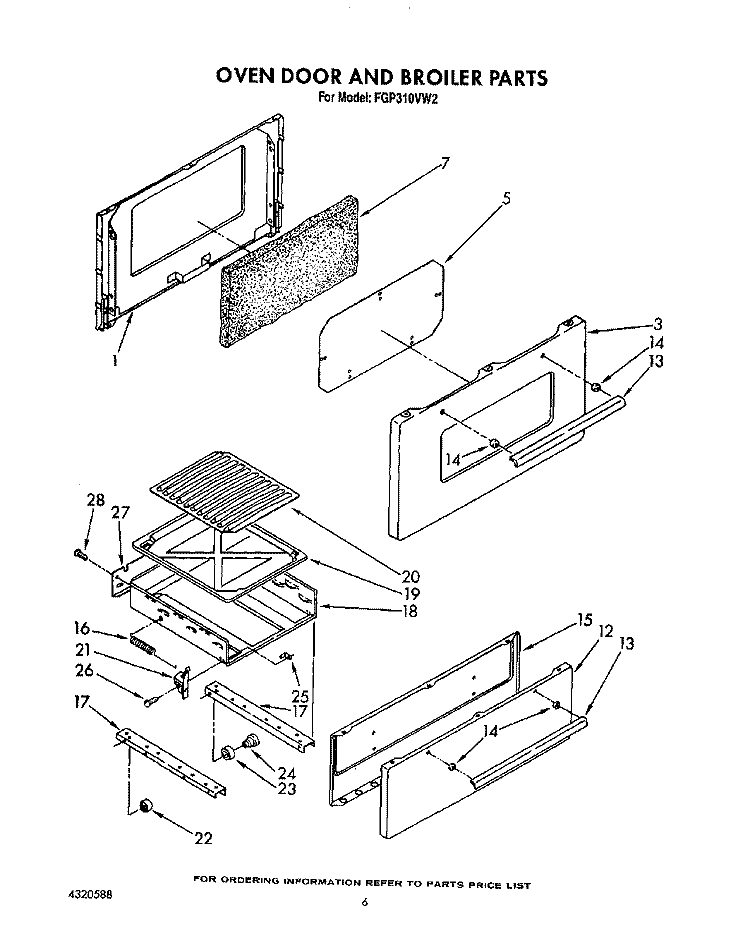 OVEN DOOR AND BROILER Diagram and Parts List for FGP310VL2  Roper Range
