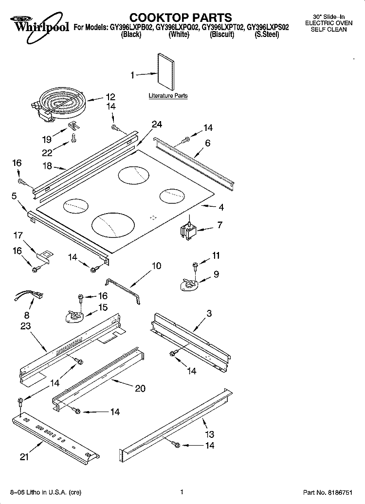 COOKTOP PARTS Diagram and Parts List for GY396LXPB02  Whirlpool Range