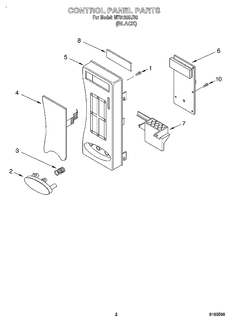 CONTROL PANEL Diagram and Parts List for MT0130SJB0  Whirlpool Microwave
