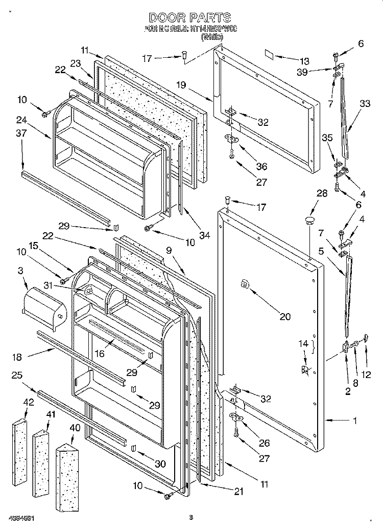 DOOR Diagram and Parts List for RT14HBXFW00  Roper Refrigerator