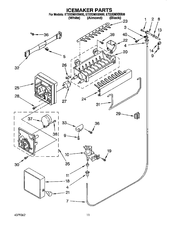 ICEMAKER Diagram and Parts List for ET22DMXBB00  Whirlpool Refrigerator
