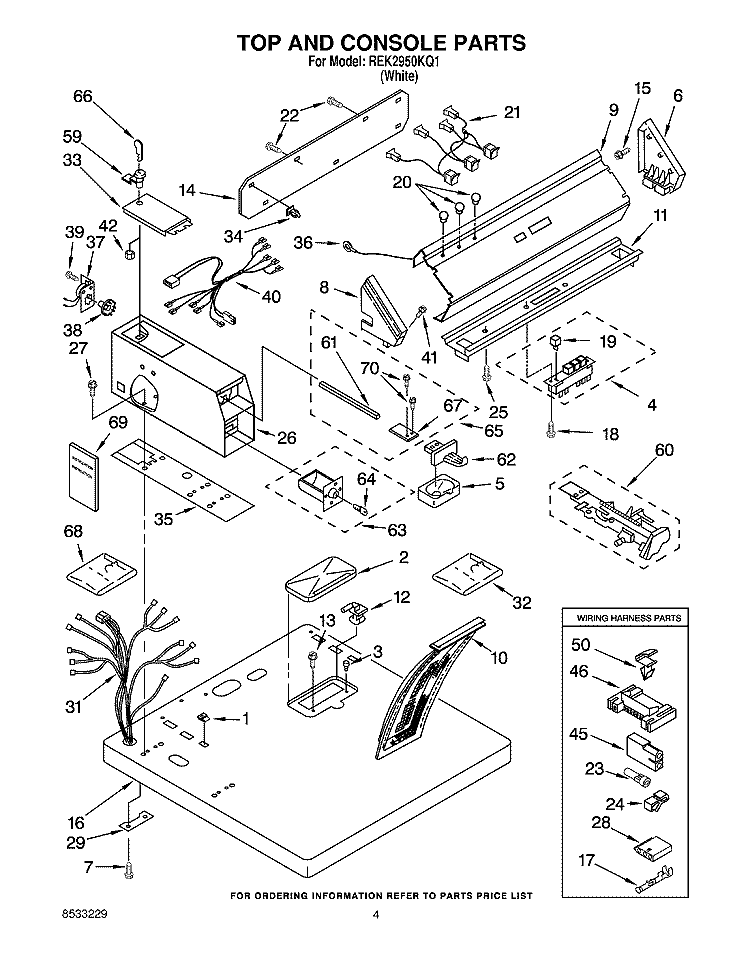 TOP AND CONSOLE PARTS Diagram and Parts List for REK2950KQ1  Roper Dryer