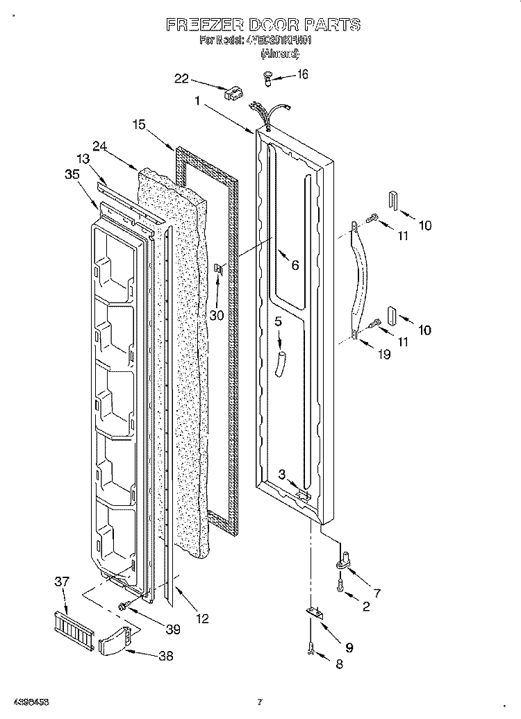 FREEZER DOOR Diagram and Parts List for 4YED20TKFN01  Whirlpool Refrigerator