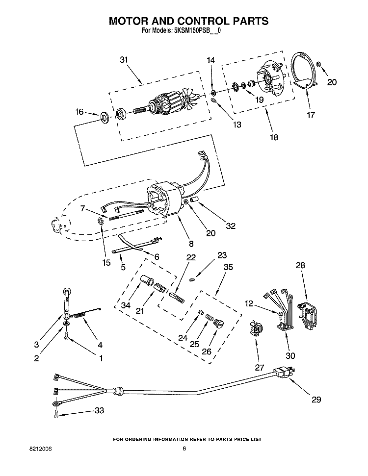 MOTOR AND CONTROL PARTS Diagram and Parts List for 5KSM150PSBAC0  KitchenAid Mixer