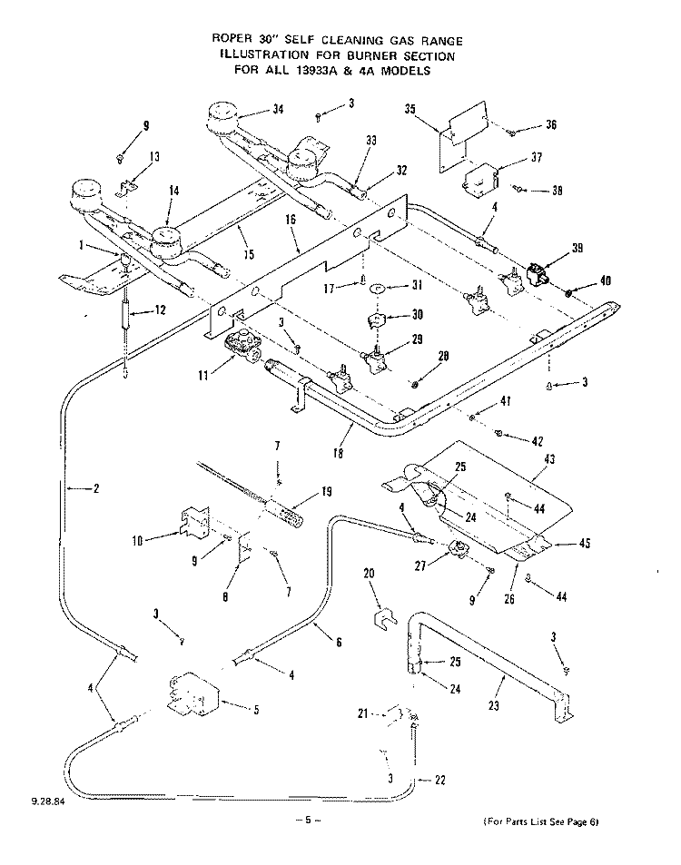 BODY Diagram and Parts List for 1393W4A  Roper Range
