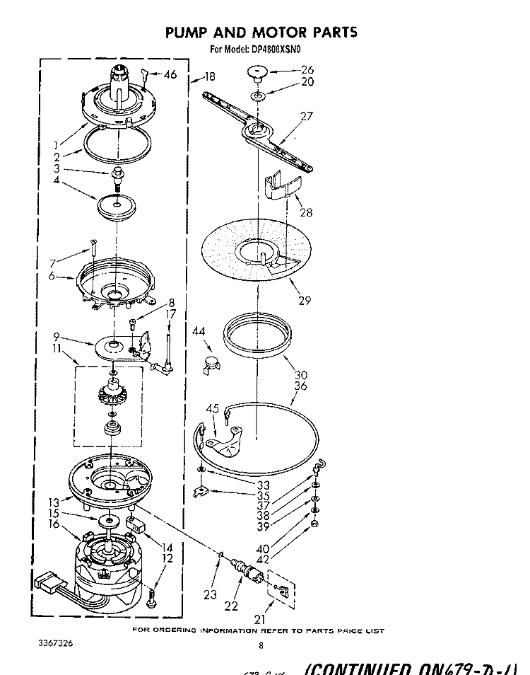 PUMP AND MOTOR Diagram and Parts List for DP4800XSW0  Whirlpool Dishwasher