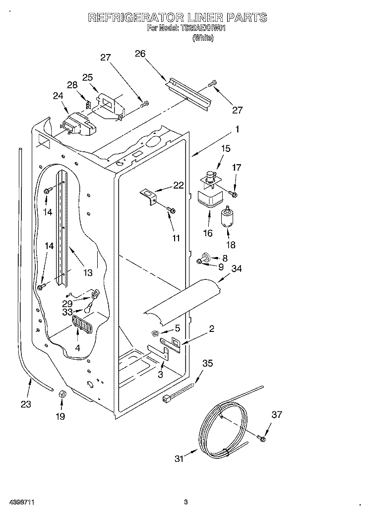 REFRIGERATOR LINER Diagram and Parts List for TS25AEXHW01  Estate Refrigerator