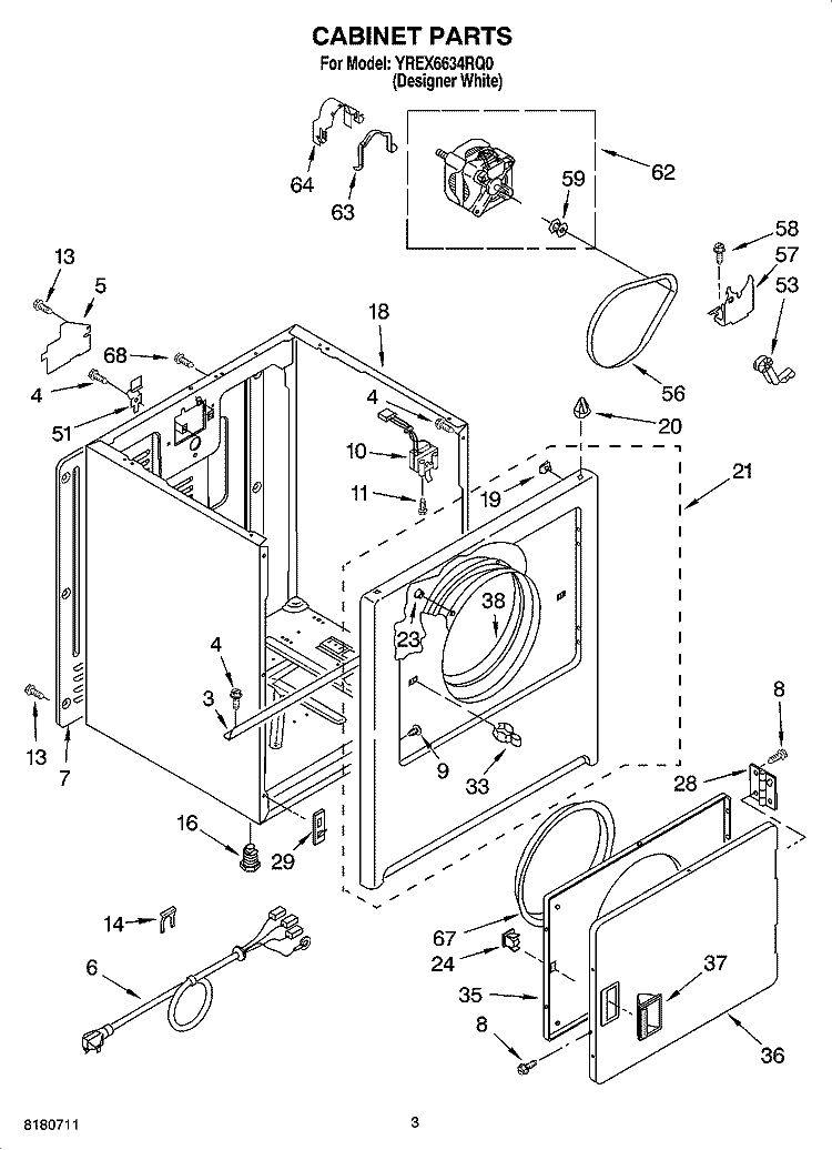 CABINET PARTS Diagram and Parts List for YREX6634RQ0  Roper Dryer