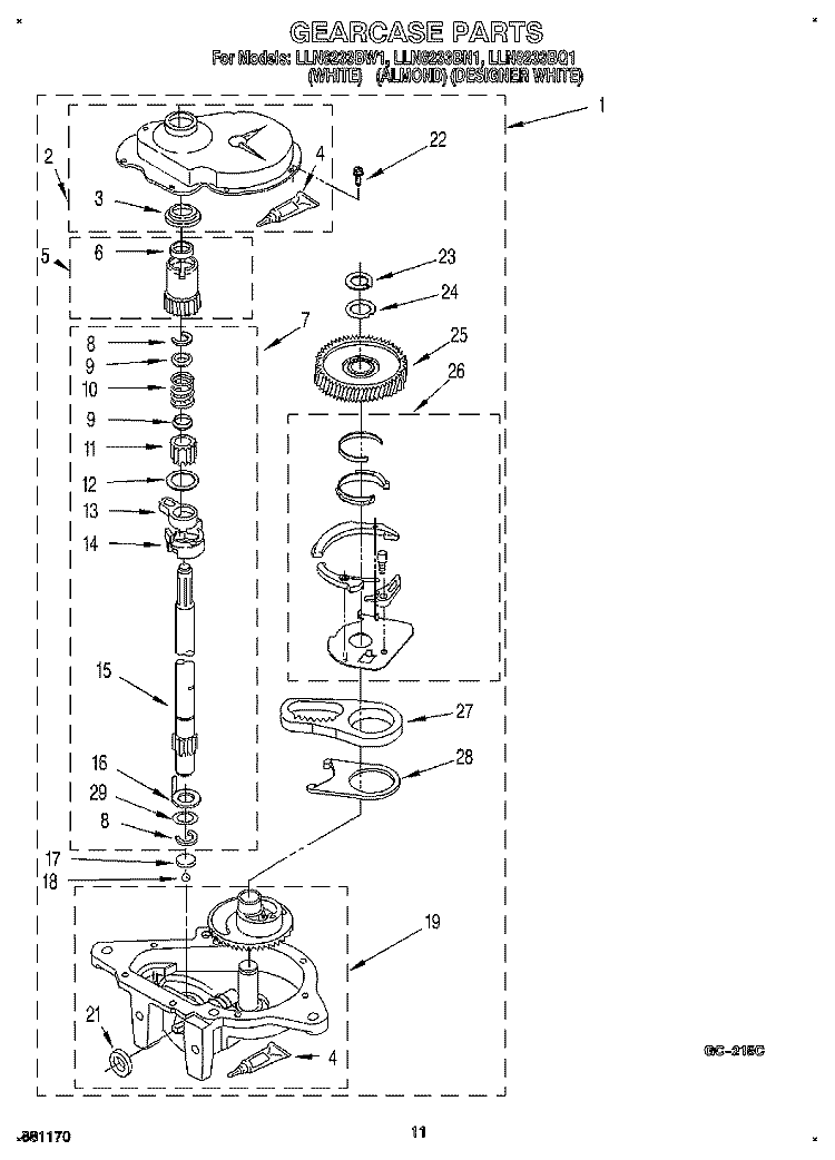 GEARCASE Diagram and Parts List for LLN8233BN1  Whirlpool Washer
