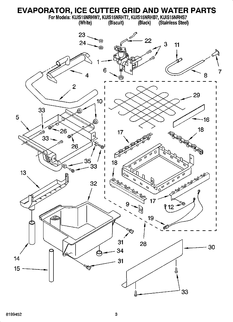 EVAPORATOR ICE CUTTER GRID AND WATER PARTS Diagram and Parts List for KUIS15NRHB7  KitchenAid Ice Maker