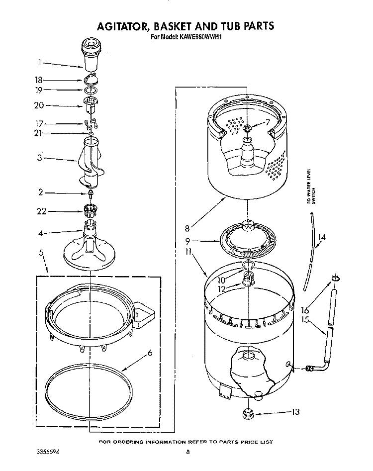 AGITATOR, BASKET AND TUB Diagram and Parts List for KAWE660WWH1  KitchenAid Washer