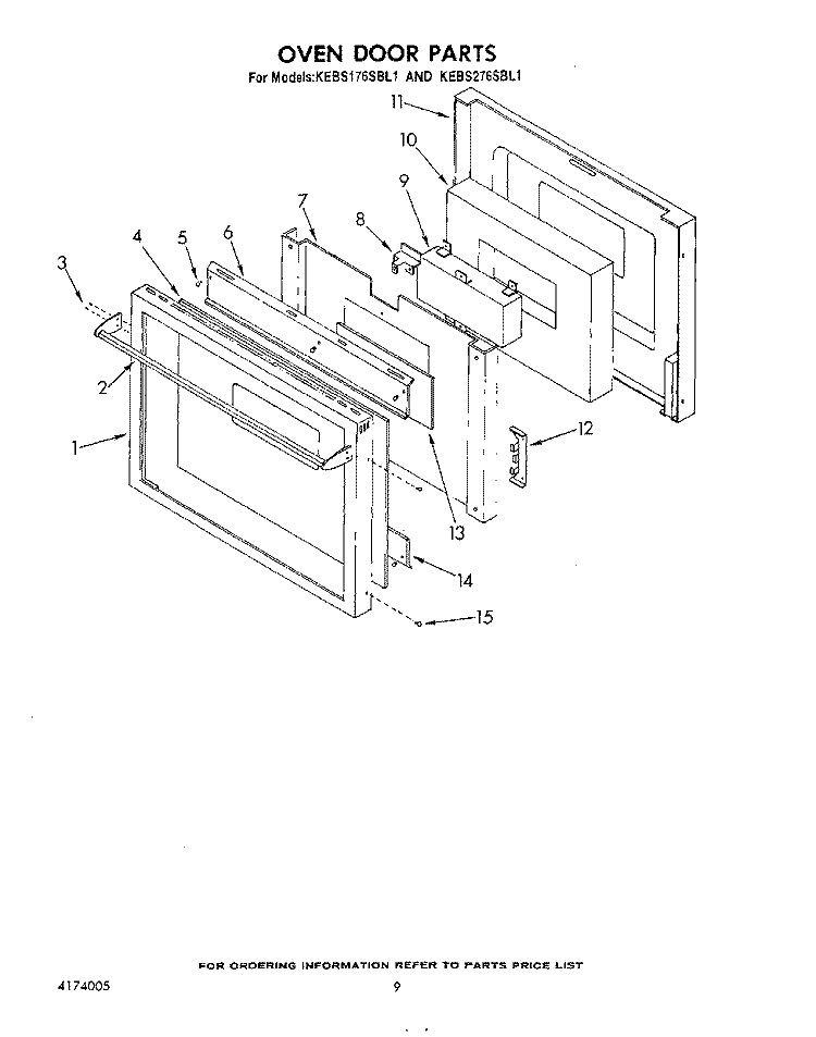 OVEN DOOR Diagram and Parts List for KEBS276SBL1  KitchenAid Wall Oven