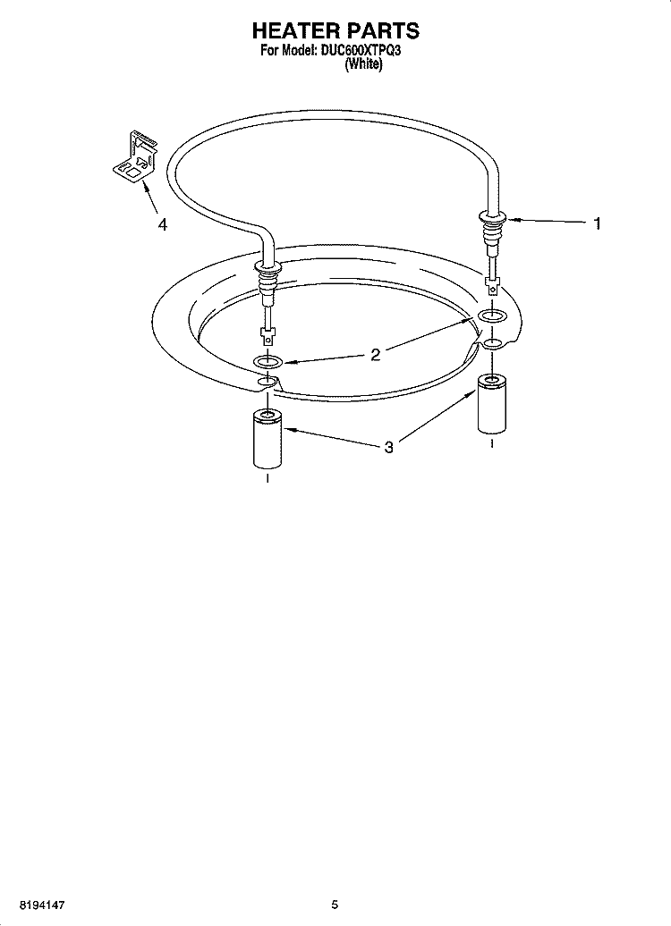 HEATER PARTS Diagram and Parts List for DUC600XTPQ3  Whirlpool Dishwasher
