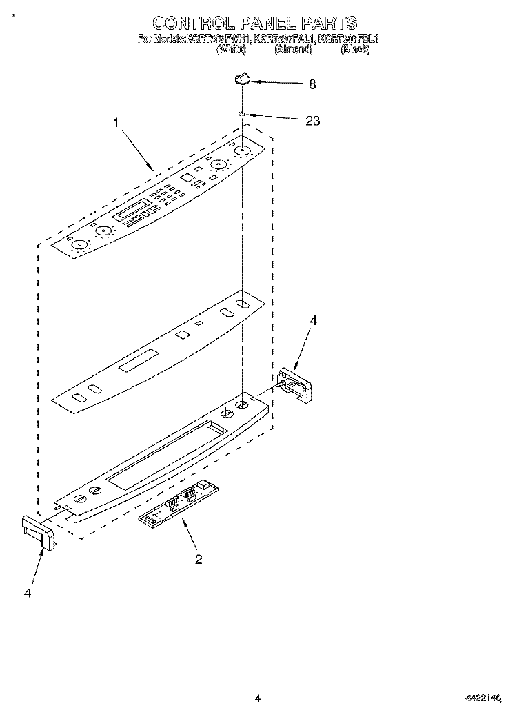 CONTROL PANEL Diagram and Parts List for KGRT507FBL1  KitchenAid Range