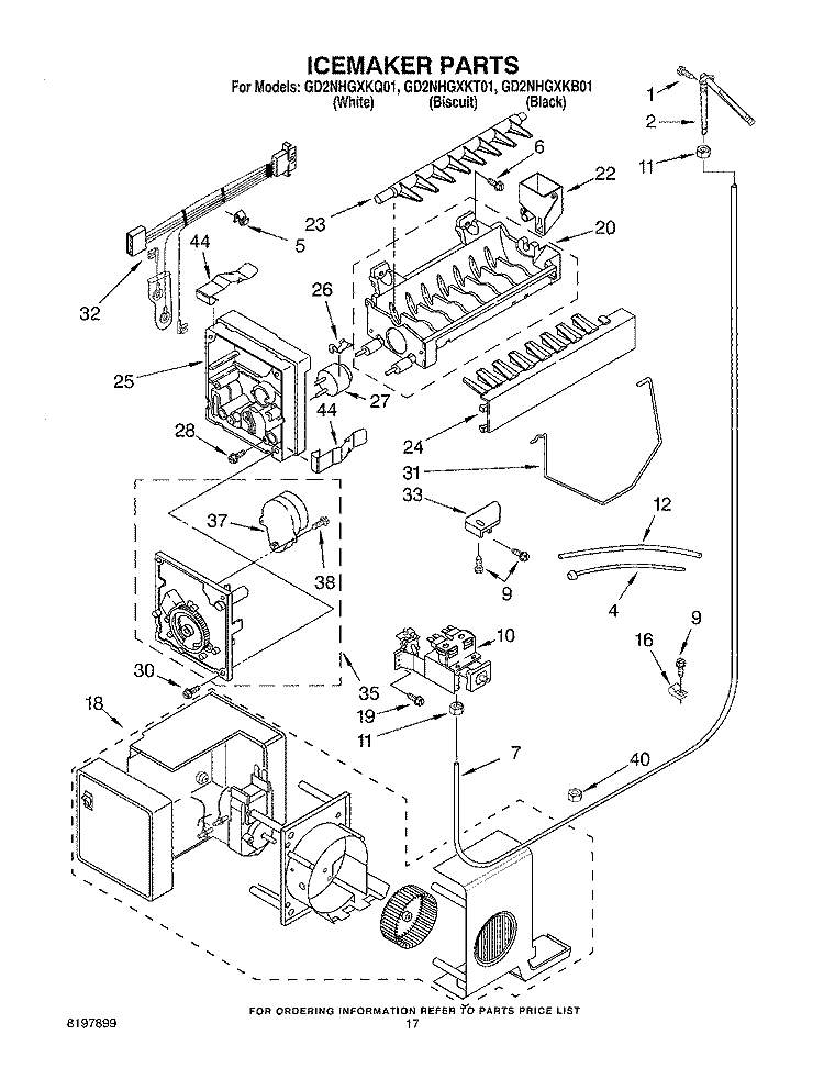 ICEMAKER Diagram and Parts List for GD2NHGXKT01  Whirlpool Refrigerator