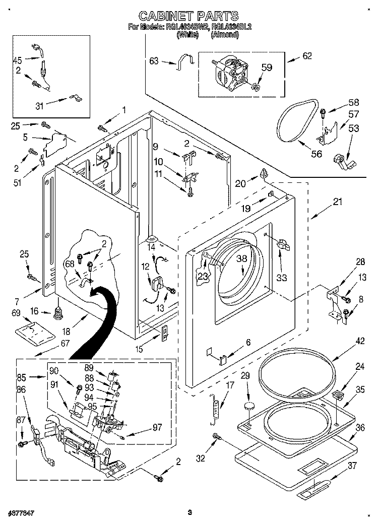 CABINET Diagram and Parts List for RGL4634BL2  Roper Dryer