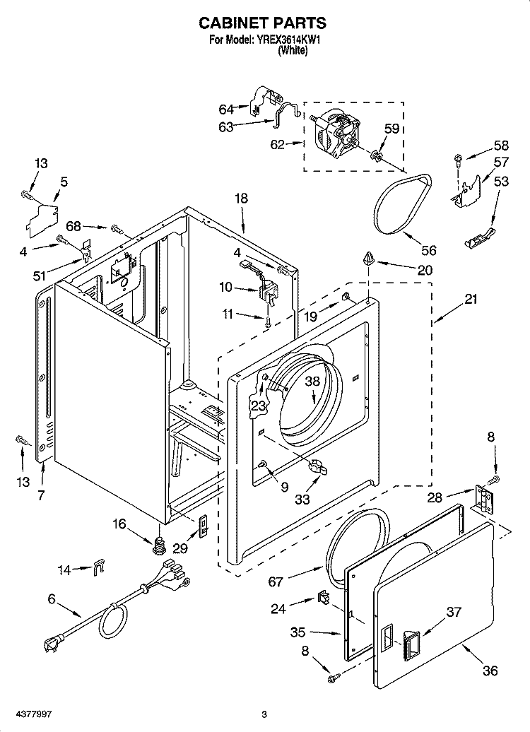 CABINET PARTS Diagram and Parts List for YREX3614KW1  Roper Dryer