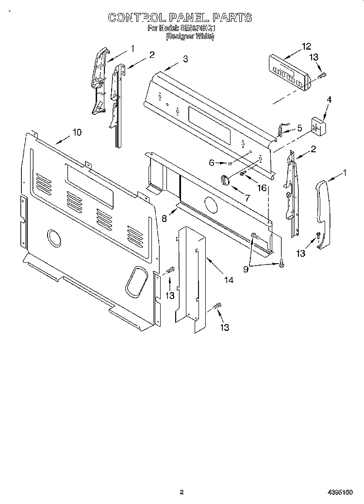 CONTROL PANEL Diagram and Parts List for SES374HQ1  Whirlpool Range