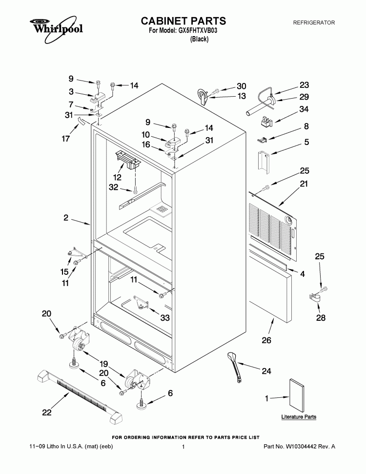 CABINET PARTS Diagram and Parts List for GX5FHTXVB03  Whirlpool Refrigerator