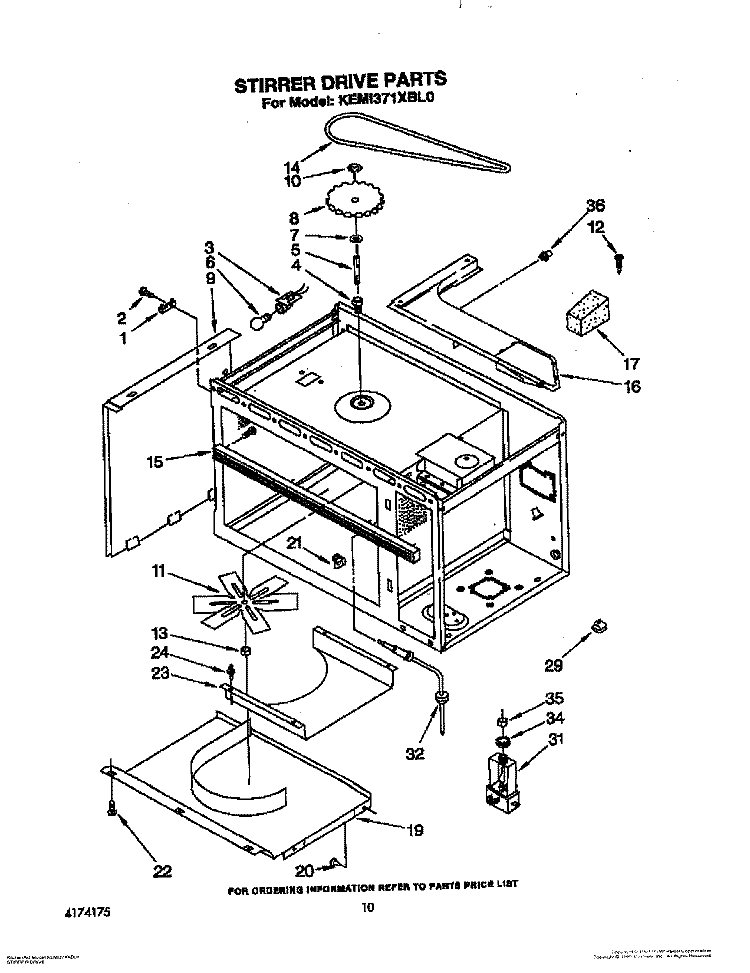 STIRRER DRIVE Diagram and Parts List for KEMI371XBL0  KitchenAid Microwave Oven Combo
