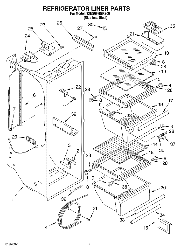 REFRIGERATOR LINER Diagram and Parts List for 3XES0FHGKS00  Whirlpool Refrigerator