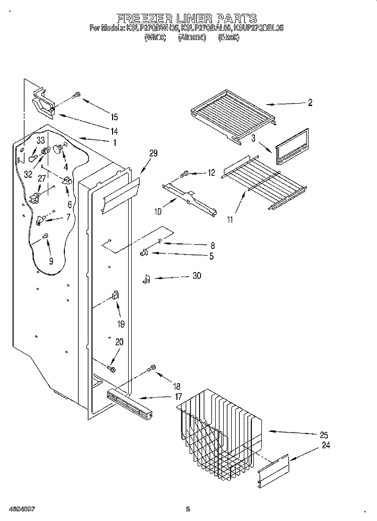 FREEZER LINER Diagram and Parts List for KSUP27QDBL05  KitchenAid Refrigerator