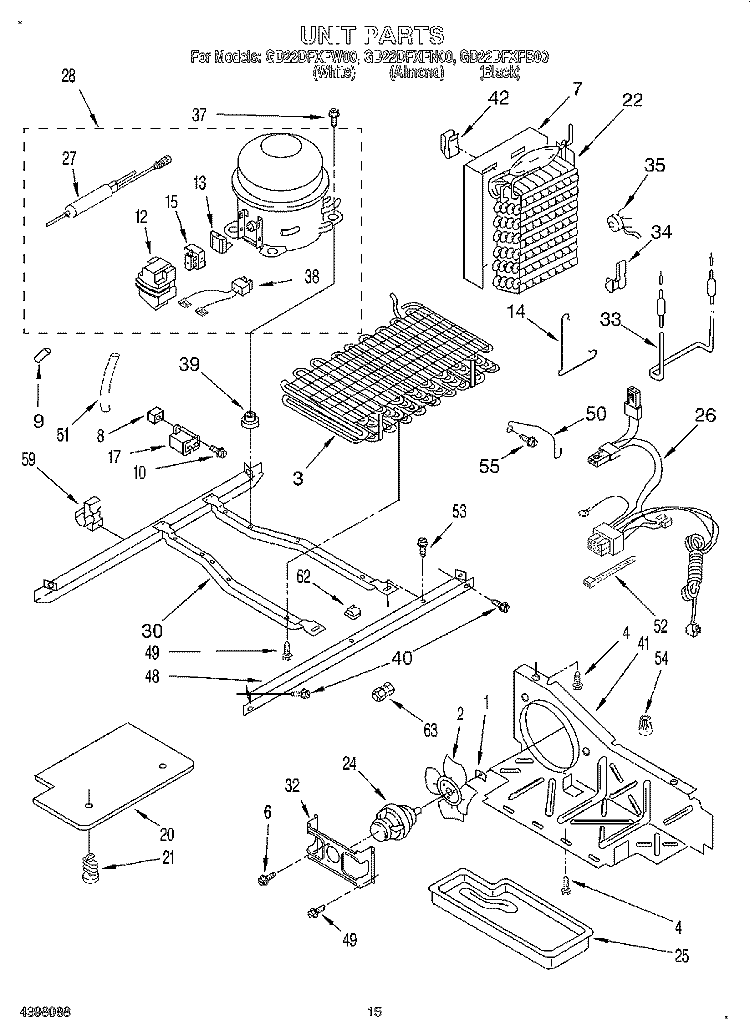 UNIT Diagram and Parts List for GD22DFXFB00  Whirlpool Refrigerator